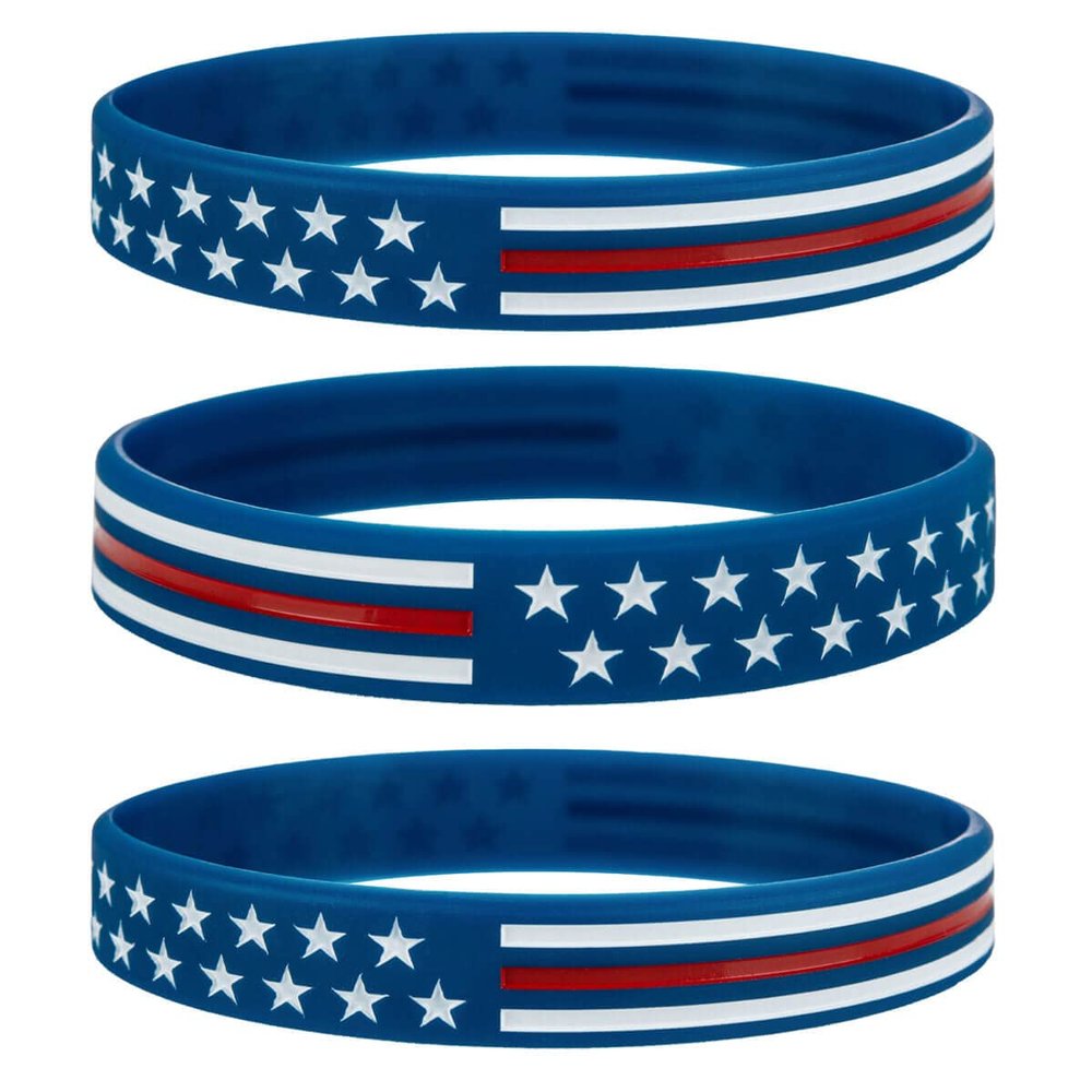 Sainstone Power of Faith Silicone Bracelets with American Flag Blue, Rubber Thin Red Line Wristbands Band Gifts for Men Women, Teens for American Patriots, Army and Sport Fans (Standard 8")