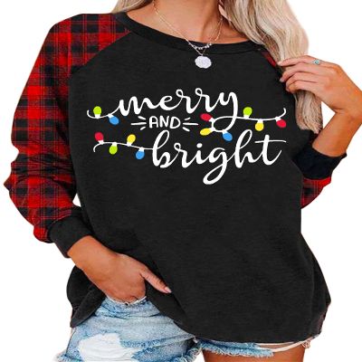 Merry Christmas T-Shirt for Women Funny Christmas Plaid Long Sleeve Raglan Baseball T-Shirt Xmas Holiday Tops (Plaid Red-4, Small)