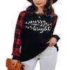 Merry Christmas T-Shirt for Women Funny Christmas Plaid Long Sleeve Raglan Baseball T-Shirt Xmas Holiday Tops (Plaid Red-4, Small) view 2
