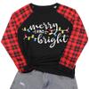 Merry Christmas T-Shirt for Women Funny Christmas Plaid Long Sleeve Raglan Baseball T-Shirt Xmas Holiday Tops (Plaid Red-4, Small) view 4