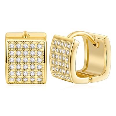 14K Gold Plated Hoop Earring Small CZ Square Huggies Hoops For Women, Minimalist Cute Earrings for Women Present