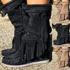 Bcshiye Women's Winter Suede Fringed Ankle Boots Vintage Round Toe Warm Flat Dress Short Booties Mid Calf Riding Boots view 3
