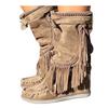 Bcshiye Women's Winter Suede Fringed Ankle Boots Vintage Round Toe Warm Flat Dress Short Booties Mid Calf Riding Boots view 1