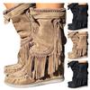 Bcshiye Women's Winter Suede Fringed Ankle Boots Vintage Round Toe Warm Flat Dress Short Booties Mid Calf Riding Boots view 3