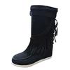 Bcshiye Women's Winter Suede Fringed Ankle Boots Vintage Round Toe Warm Flat Dress Short Booties Mid Calf Riding Boots view 4