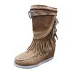 Bcshiye Women's Winter Suede Fringed Ankle Boots Vintage Round Toe Warm Flat Dress Short Booties Mid Calf Riding Boots view 4