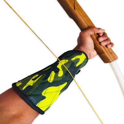 SQL Archery Arm Guard For Men Women & Kids, Artificial Leather, 3 Layer Safety with Hook & Loop Fasteners & Adjustable Clips, Perfect Hold, Arm Guard Forearm Protector, Bracer (Yellow)