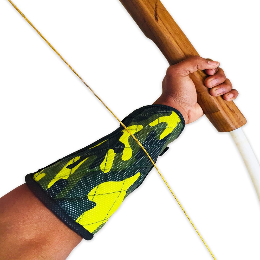 SQL Archery Arm Guard For Men Women & Kids, Artificial Leather, 3 Layer Safety with Hook & Loop Fasteners & Adjustable Clips, Perfect Hold, Arm Guard Forearm Protector, Bracer (Yellow)