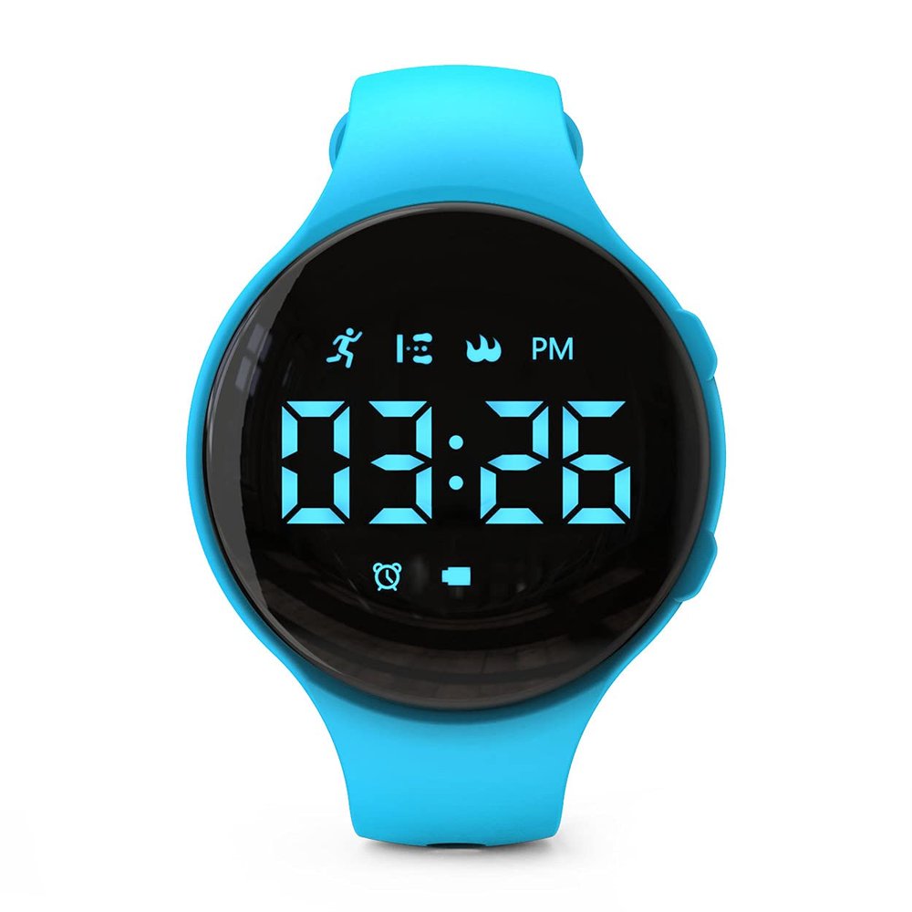 Focwony Non-Bluetooth Led Fitness Tracker Watch,Digital Pedometer Watch,with Step Counting/Distance/Calories/Stopwatch/Alarm Clock, Great Gift for Kids Teens Girls Boys Xmas (Round - Blue)