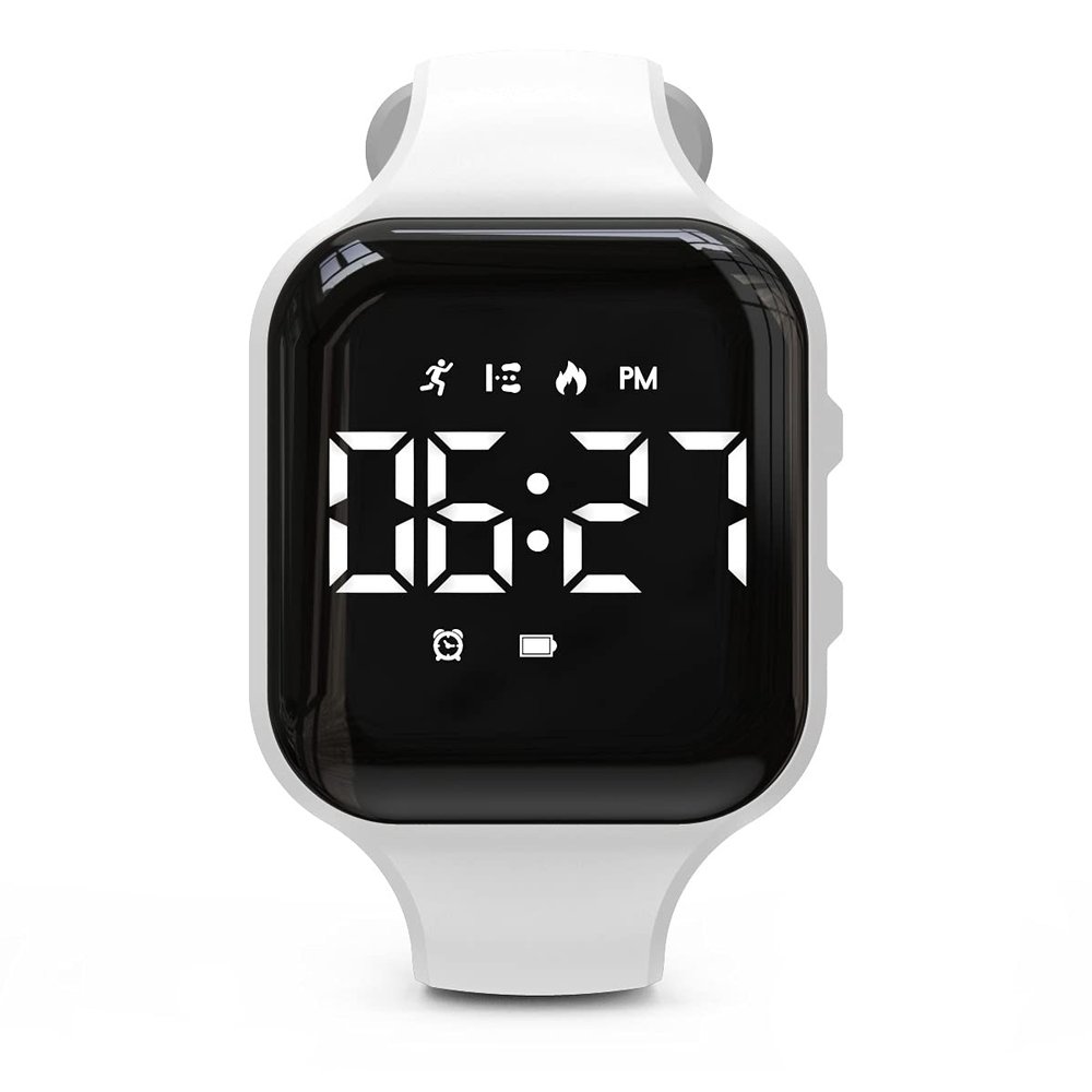 Focwony Non-Bluetooth Led Fitness Tracker Watch,Digital Pedometer Watch,with Step Counting/Distance/Calories/Stopwatch/Alarm Clock, Great Gift for Kids Teens Girls Boys Xmas (Square - White)