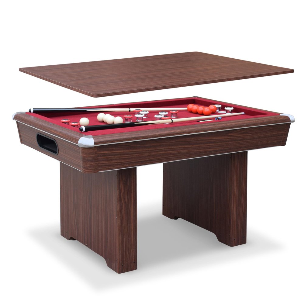 Hathaway Renegade II 54-in Bumper Pool Table for Game Room 3 in 1 Game Table with Reversible Top & Ball Return System Includes Cues, Balls, Chalk, Brush & Cards Red Felt with Walnut Finish