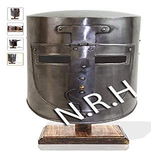 Medieval Knight Crusader Halloween Templar Helmet with Chrome Finish Halloween and Right Plus Sign Design Helmet