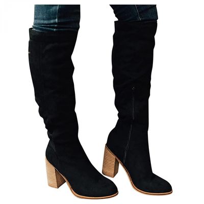 Bcshiye Women's Thigh High Block Heel Over The Knee Boots Wide Calf Chunky Heel Over Knee High Boots Winter Long Booties