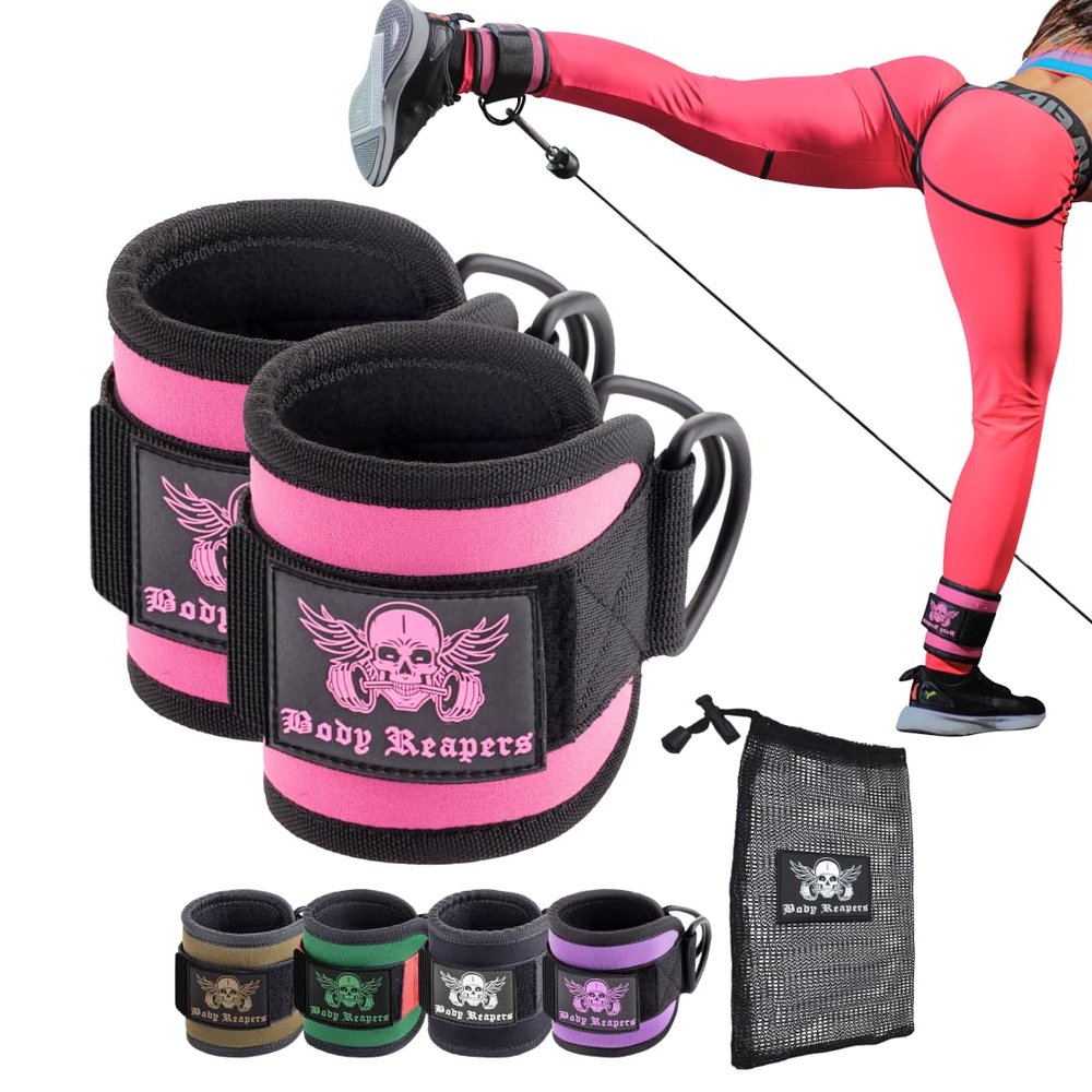 Body Reapers Workout Ankle Straps for Cable Machine Women, Ankle Cuff Cable Attachment, Ankle Clips for Cable Machine, Glute Kick Back Ankle Straps, Glute Workout, Lower Body Exercises - Pair