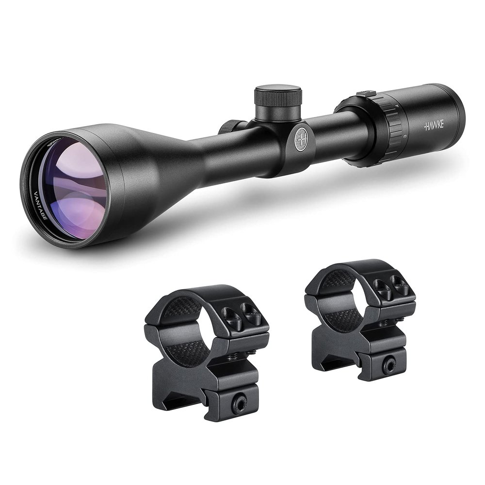 Hawke Waterproof Shockproof Nitrogen-Filled Vantage 3-9x50 1" Scope, Scope with 1" 2-Piece Ring Mounts