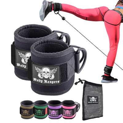 Body Reapers Gym Ankle Straps for Cable Machines with Adjustable Velcro, Durable Double D-Rings & Cushioned Design for Glute, Leg & Lower Body Exercises, Comfortable Workout Straps & Ankle Cuff - Pair
