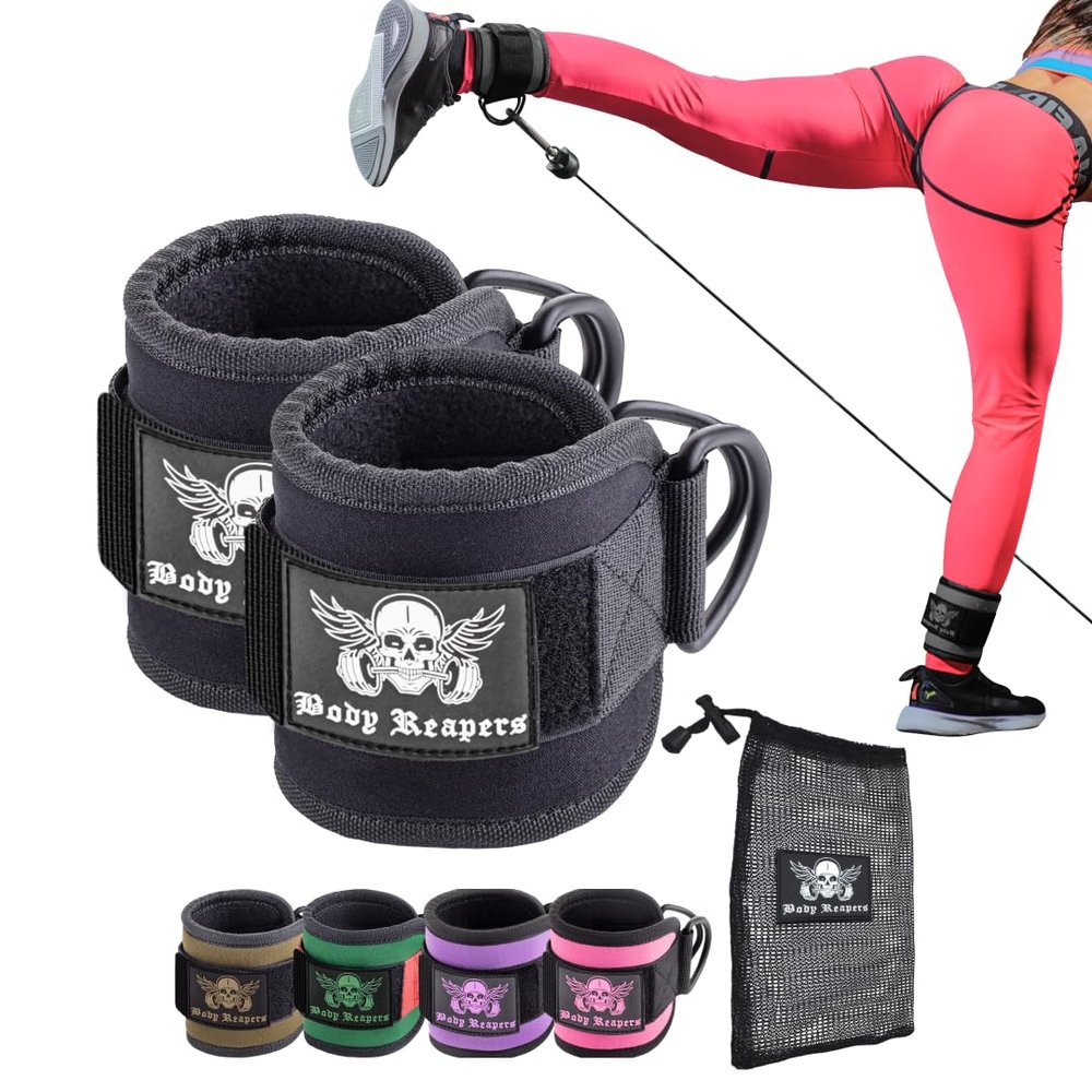 Body Reapers Gym Ankle Straps for Cable Machines with Adjustable Velcro, Durable Double D-Rings & Cushioned Design for Glute, Leg & Lower Body Exercises, Comfortable Workout Straps & Ankle Cuff - Pair