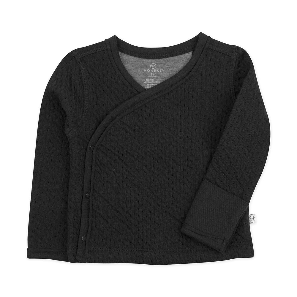 HonestBaby Clothing Infant Organic Cotton Matelasse Side-snap Side Snap Top, Black, 6-9 Months