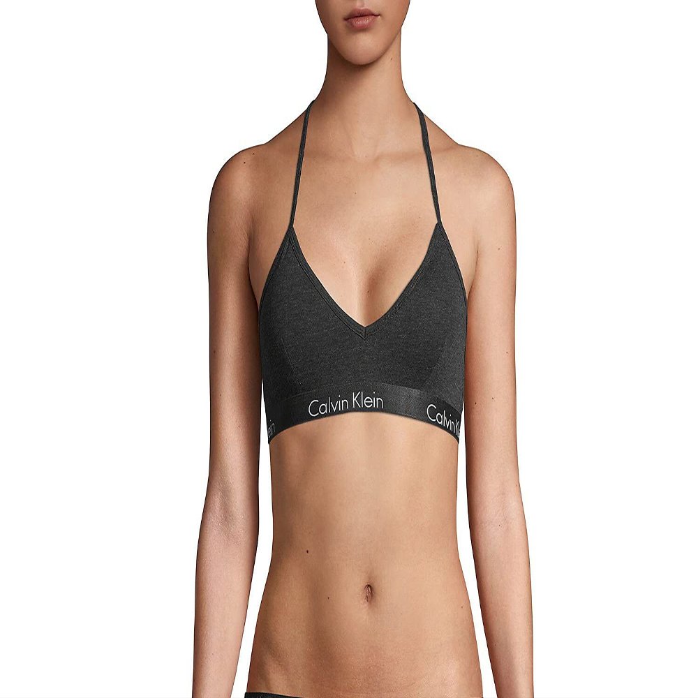 Calvin Klein Women`s Motive Triangle Lightly Padded Racerback Bralette (Charcoal Heather(QP1668-021), Medium)