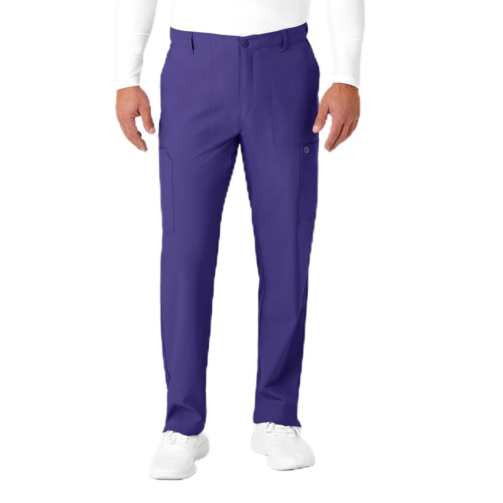 WonderWink W123 Mens Flat-Front Cargo Pant  Grape, Large Short