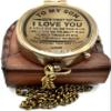 to My Son Brass Engraved Compass  Vintage Pocket Compass with Leather Case, Solid Antique Brass Navigation Compass, Personalized Engraved Gift from Mom to Son for Graduation, Birthday, Christmas