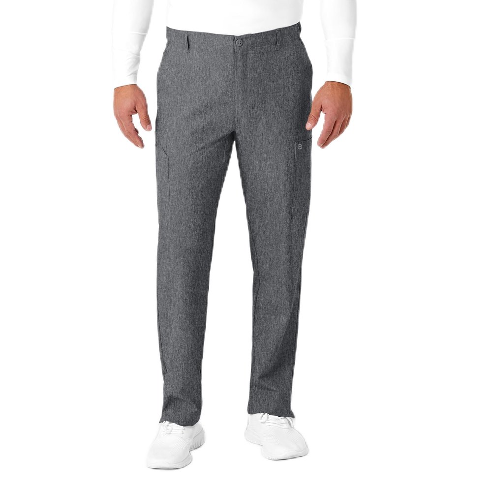 WonderWink W123 Mens Flat-Front Cargo Pant  Charcoal Heather, Small Tall