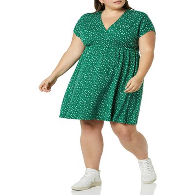 Amazon Essentials Women's Surplice Dress (Available in Plus Size), Green Floral, Large