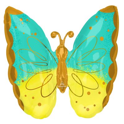 Anagram 25" Mint & Yellow Butterfly Shape Party Decoration Celebration Supply Mylar Foil Helium Balloon