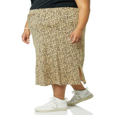 Amazon Essentials Women's Pull-On Knit Midi Skirt (Available in Plus Size), Camel Animal Print, 4X