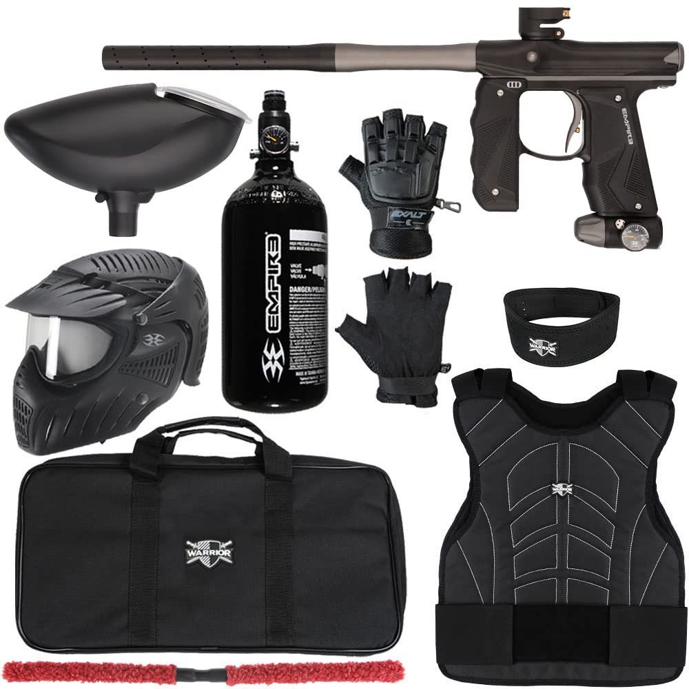 Action Village Empire Mini GS TP Level 2 Protector Paintball Gun Package Kit (Dust Black/Dust Grey, Glove Size: Small/Medium)