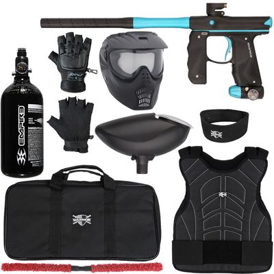 Action Village Empire Mini GS TP Level 1 Protector Paintball Gun Package Kit (Dust Black/Dust Aqua, Glove Size: Small/Medium)