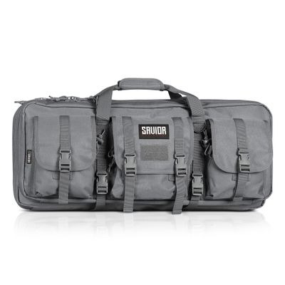 Savior Equipment American Classic Tactical Double Short Gun Case Pistol Bag, Spacious Front Pockets, Padded Shoulder Strap Included, 32 Inch SW Gray