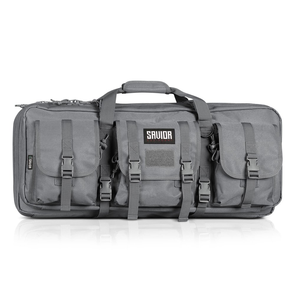 Savior Equipment American Classic Tactical Double Short Gun Case Pistol Bag, Spacious Front Pockets, Padded Shoulder Strap Included, 32 Inch SW Gray