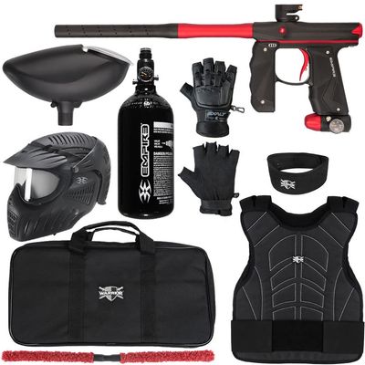 Action Village Empire Mini GS TP Level 2 Protector Paintball Gun Package Kit (Dust Black/Dust Red, Glove Size: Large/X-Large)