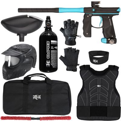 Action Village Empire Mini GS TP Level 2 Protector Paintball Gun Package Kit (Dust Black/Dust Aqua, Glove Size: Large/X-Large)