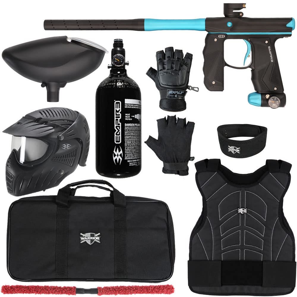 Action Village Empire Mini GS TP Level 2 Protector Paintball Gun Package Kit (Dust Black/Dust Aqua, Glove Size: Large/X-Large)