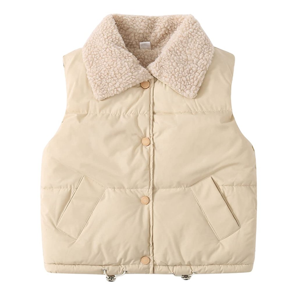 Baby Boys' Girls' Fleece Vest Waistcoat Down Jacket Winter Cute Fuzzy Thick Cotton-Padded Puffer Jacket Sleeveless Coat (Beige,2-3 Years,2 Years,3 Years)