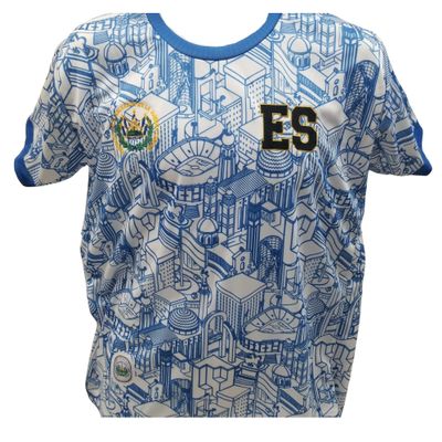 Camisa Seleccion de El Salvador, el Pas que te vo nacer, Diseo con graficos monumentos importantes de Tu Pais (Blanco Grafico, Medium)