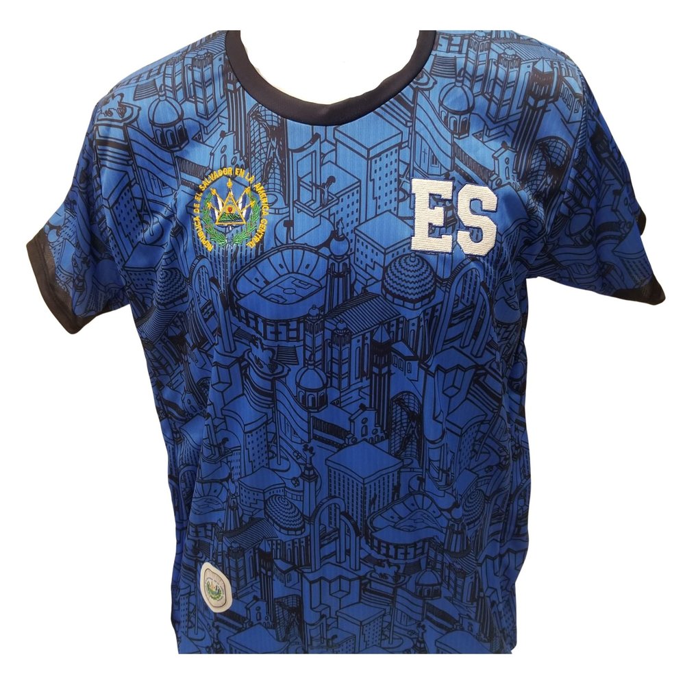 Camisa Seleccion de El Salvador, el Pas que te vo nacer, Diseo con graficos monumentos importantes de Tu Pais (Azul Grafico, XXX-Large)
