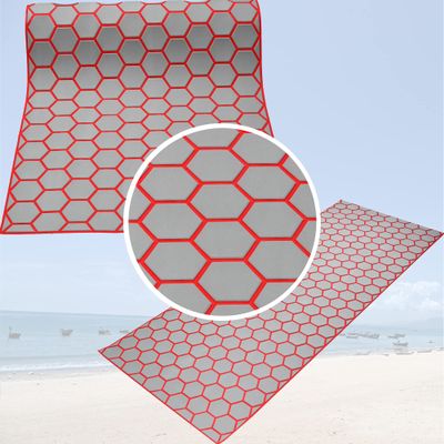 94.5"X 35.4"Hexagonal Stripes EVA Self-Adhesive Boat Decking Sheet Marine Yacht RV Swimming Pool Boat Flooring Sheet Thick Non-Skid mat (Light Gray and red)