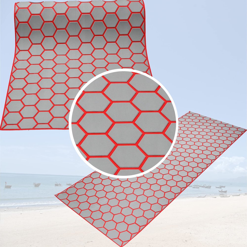 94.5"X 35.4"Hexagonal Stripes EVA Self-Adhesive Boat Decking Sheet Marine Yacht RV Swimming Pool Boat Flooring Sheet Thick Non-Skid mat (Light Gray and red)