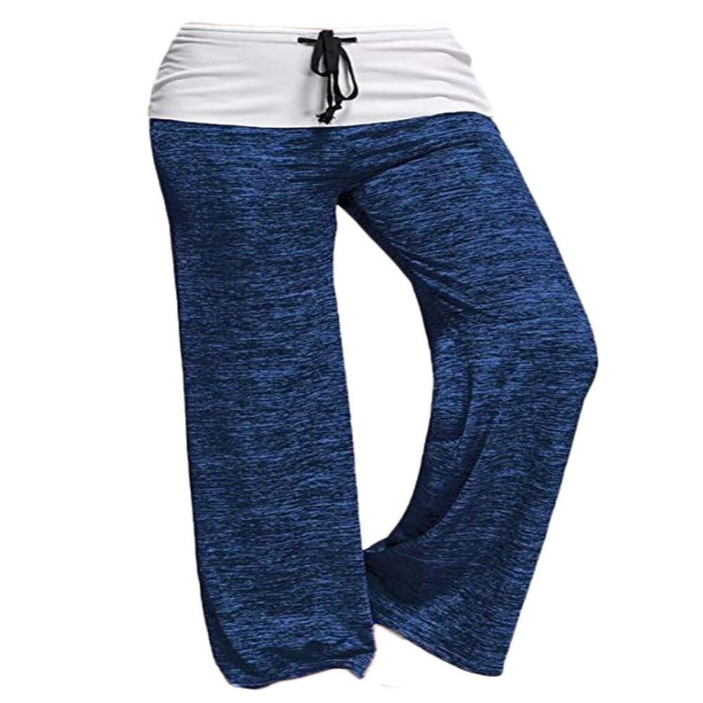 Andongnywell Wide Leg Pants Women Print High Waist Loose Casual Drawstring Trousers Blue