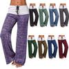 Andongnywell Wide Leg Pants Women Print High Waist Loose Casual Drawstring Trousers Blue view 3