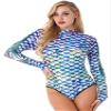 dPois Womens One Piece Mermaid Scale Print Swimwear Long Sleeve Rash Guard Monokini Swimsuit Green S/M view 1