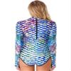 dPois Womens One Piece Mermaid Scale Print Swimwear Long Sleeve Rash Guard Monokini Swimsuit Green S/M view 4