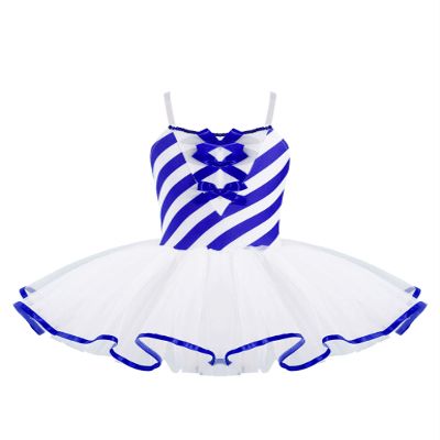 Moggemol Kids Girls Sequins Striped Tutu Dance Dress Figure Skating Dress Christmas Party Candy Cane Costume Blue 8