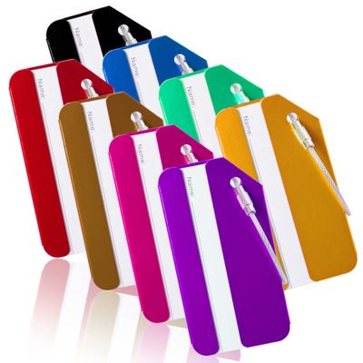 8 Pack Luggage Tag, Aluminum Luggage Tags Set with Name ID Card, Luggage Tag Holders for Travel Luggage Baggage Identifier, Bag Baggage Tags Suitcase Identify Labels with Privacy Cover