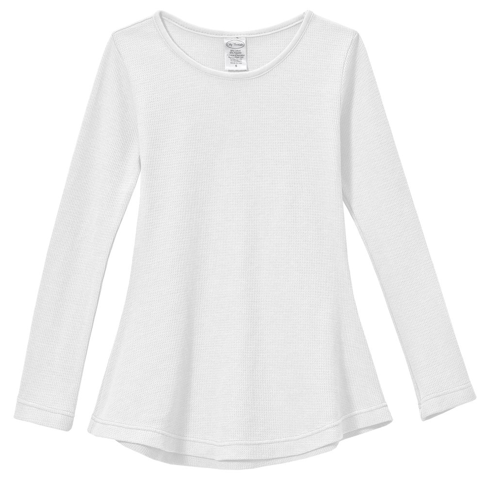 City Threads Girls Long Sleeve Shirts Thermal Tunic Tops, Cotton Blend Shirt for Girls (White, 16 Years)