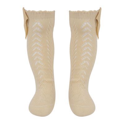 Hularka Baby Girls Knee High Mesh Socks Breathable Bowknot Dress Cotton Socks For Infants Toddlers Yellow 18-24 Months
