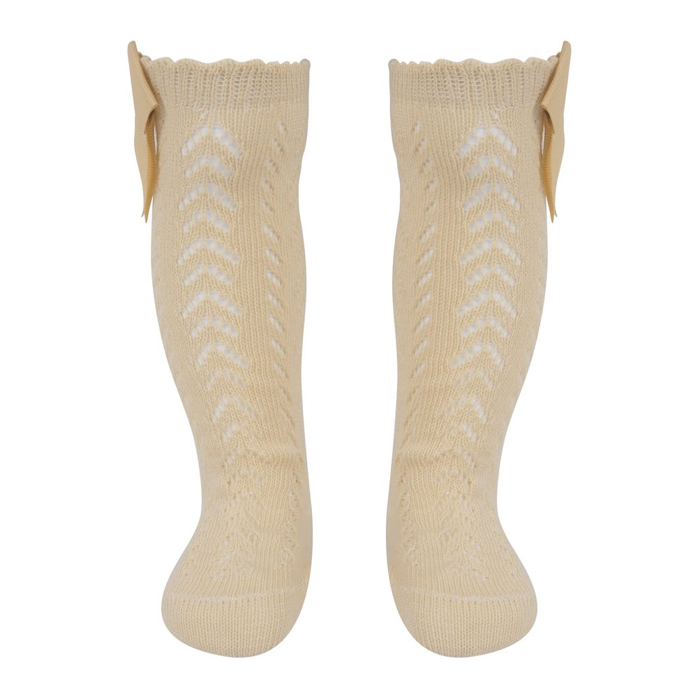 Hularka Baby Girls Knee High Mesh Socks Breathable Bowknot Dress Cotton Socks For Infants Toddlers Yellow 18-24 Months